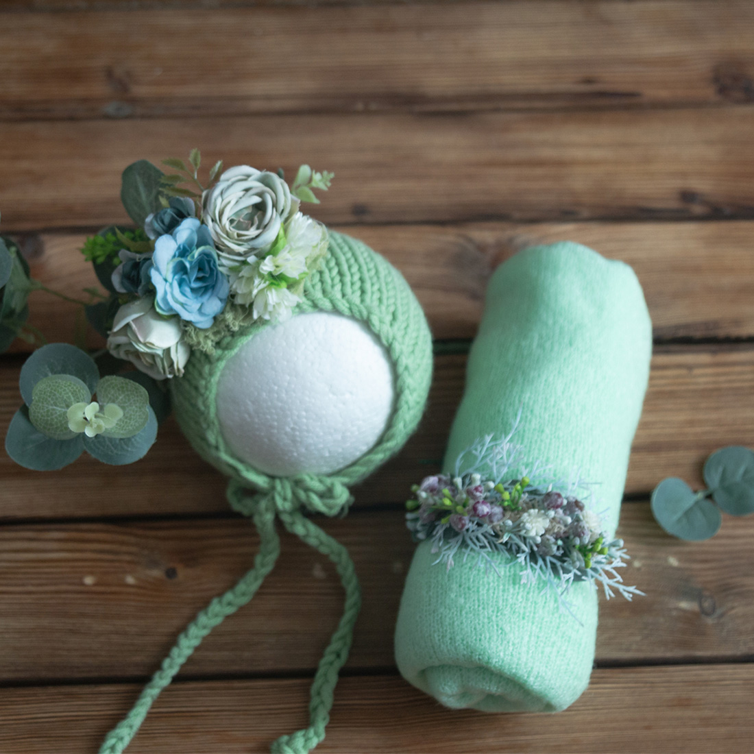 Photography Newborn - Vintage Knit Stretch Mohair Wrap Floral
